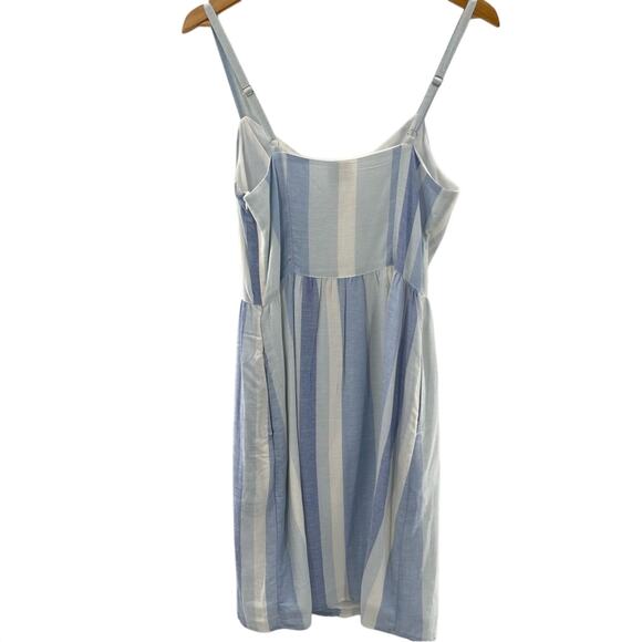 Joie Linen Blend Mini Sun Dress Striped Blue White Milkmaid Beachy Preppy Size 2 - Picture 8 of 12